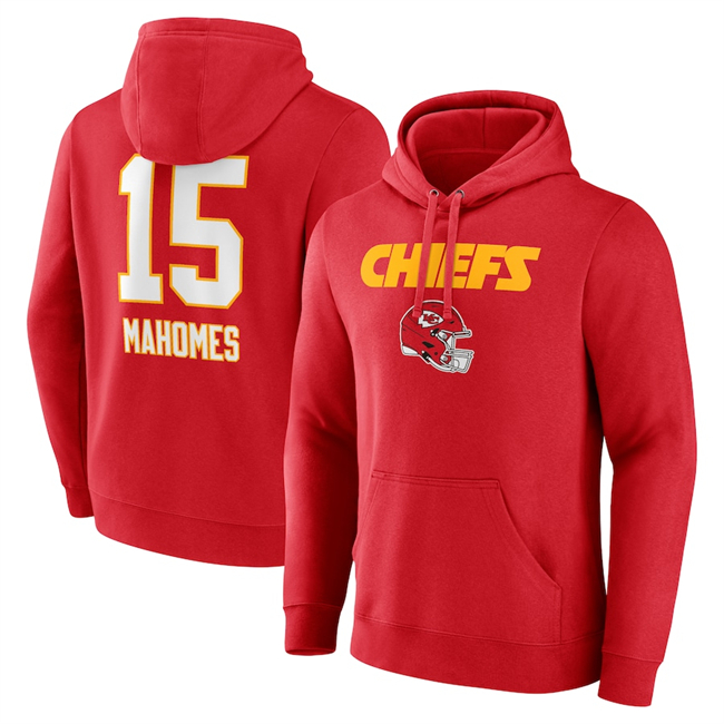 Men's Kansas City Chiefs #15 Patrick Mahomes Red Wordmark Player Name & Number Pullover Hoodie